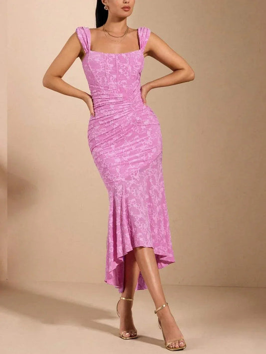 Taro powder bell floral maxi dress