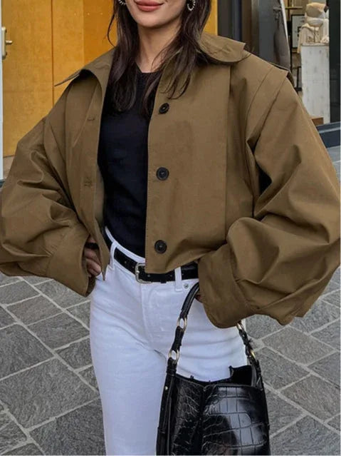 Pleated lapel loose long-sleeved jacket