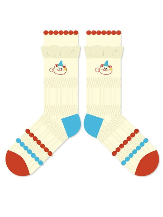 Cartoon Little Red Flower Striped Socks