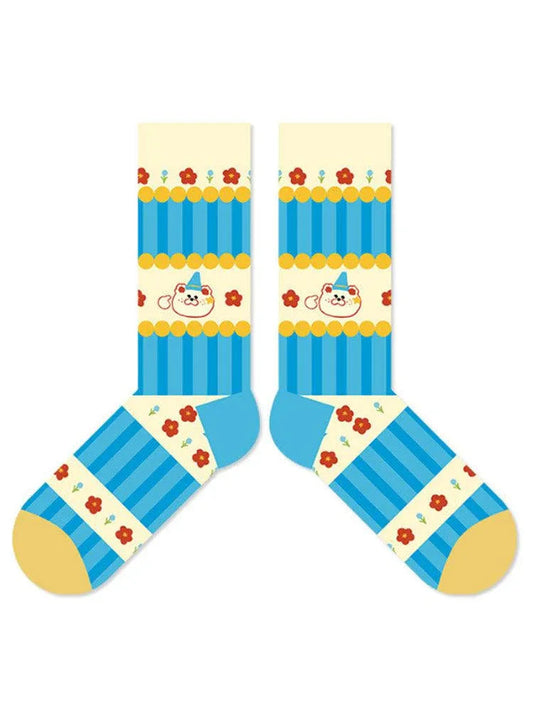 Cartoon Little Red Flower Striped Socks