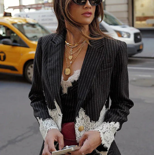 Black Lace-paneled Suit And Dress Set