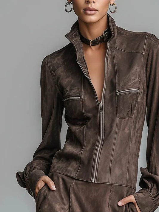 Suede Casual Retro Fashion Two-Piece Set