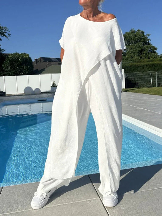 Breathable Wide-leg Pants and Tapered Long Short-sleeved Top Set