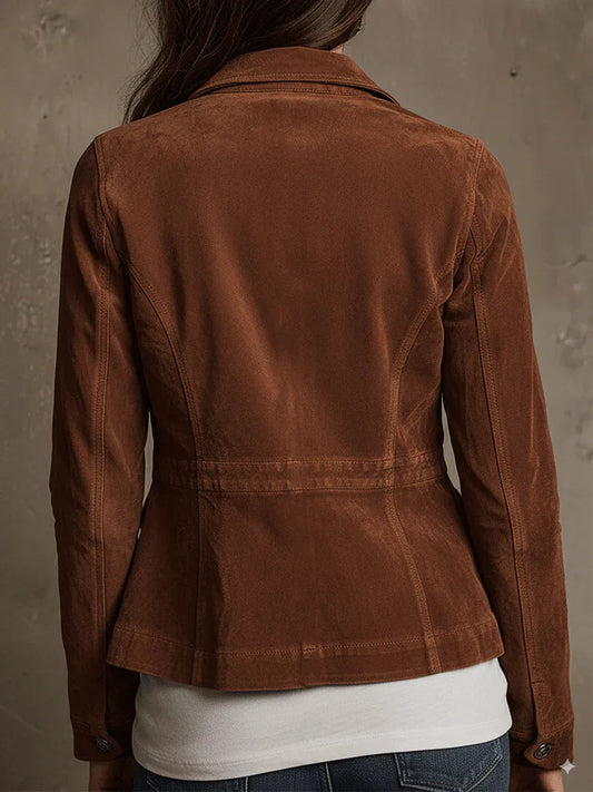 Vintage Brown Faux Suede Multi-Pocket Jacket