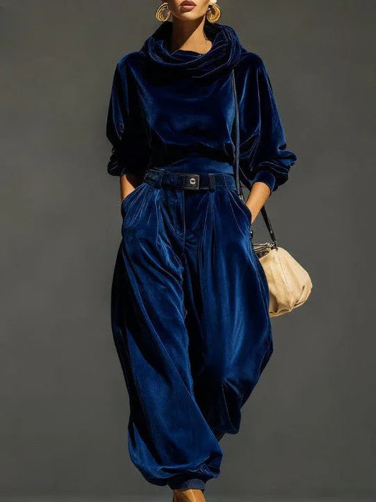 Vintage brown velvet hoodie and loose-fitting trousers setοΌIncludes beltοΌ