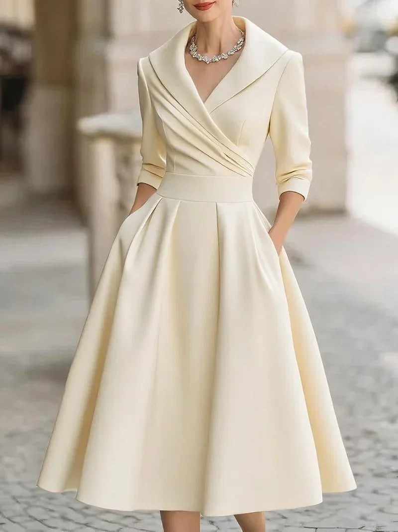 Vintage V-Neck Midi Swing Dress