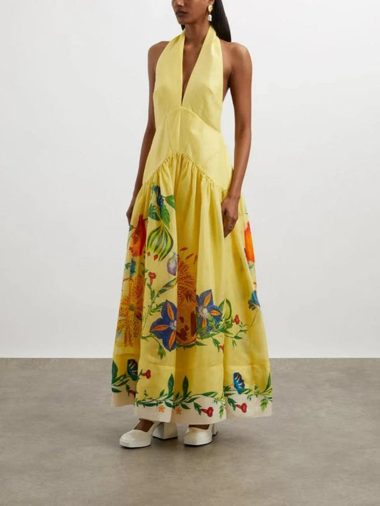 Halter neck patchwork print dress