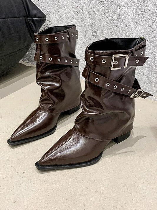Pointed toe chunky heel retro Martin boots