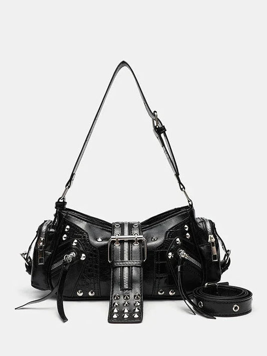 Rivet one-shoulder commuter crossbody motorcycle bag