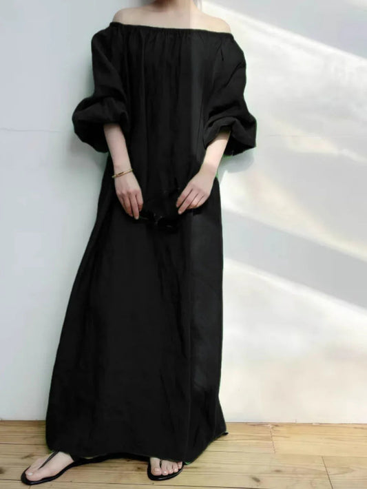Solid color loose off-shoulder casual dress
