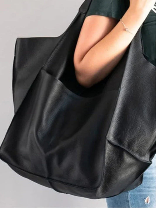 Simple large soft leather large capacity shoulder handbag