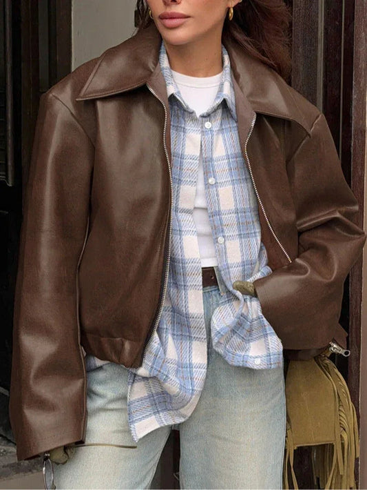 Vintage motorcycle style matte leather jacket