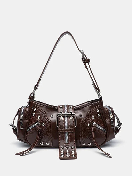 Rivet one-shoulder commuter crossbody motorcycle bag