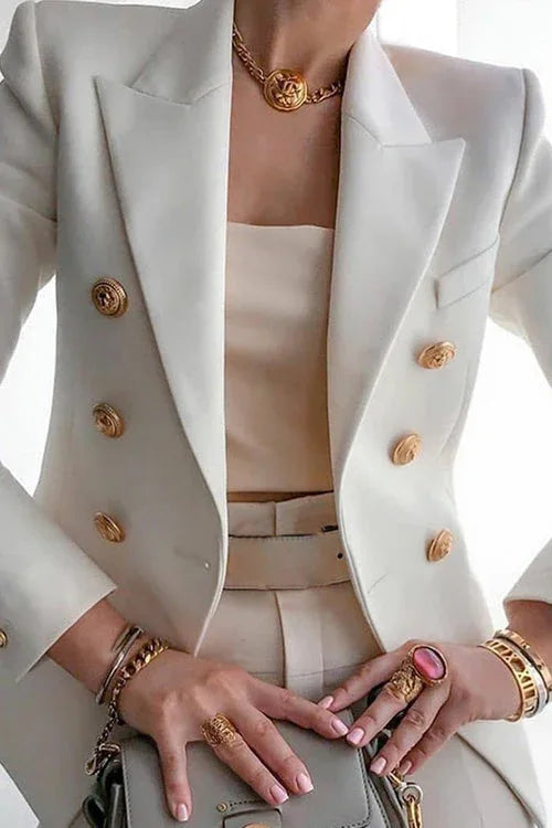 Chic Solid Long Sleeve Buttons Slim Coat