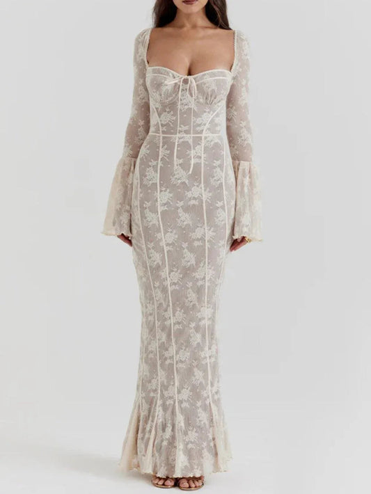 Delilah Vintage Cream Lace Maxi Dress