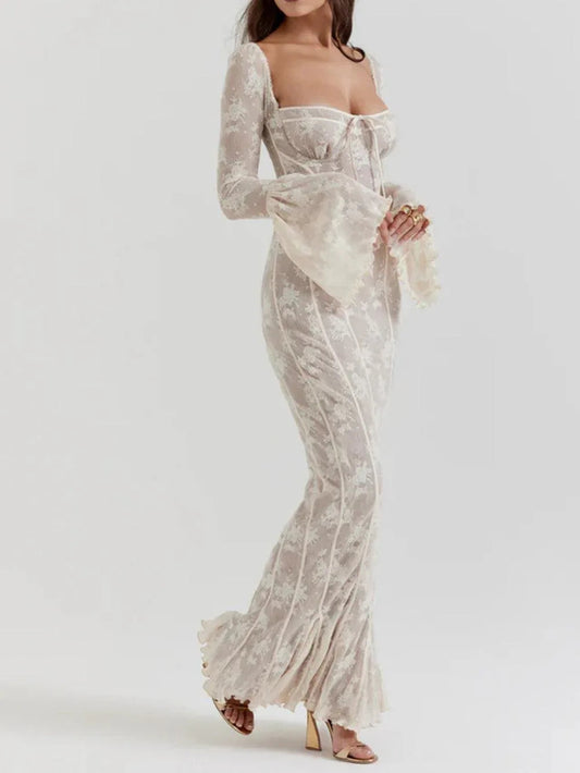 Delilah Vintage Cream Lace Maxi Dress