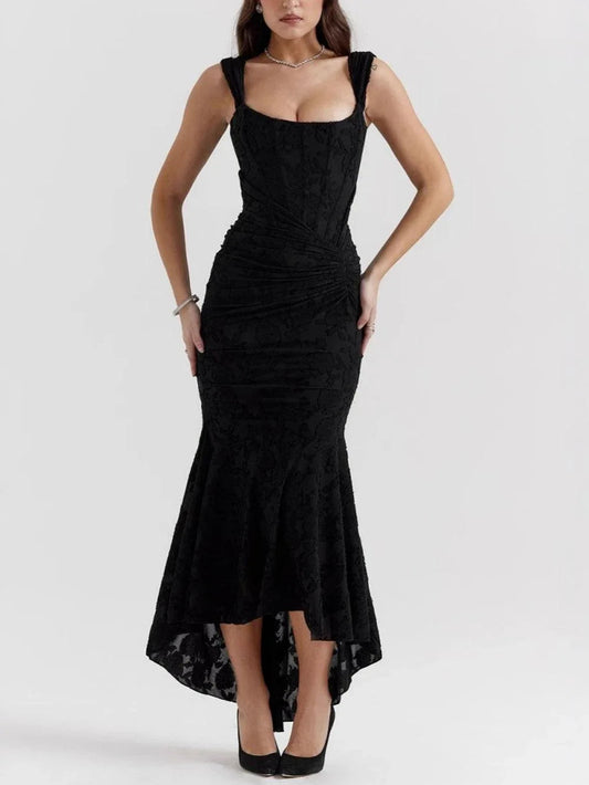 Black bell floral maxi dress