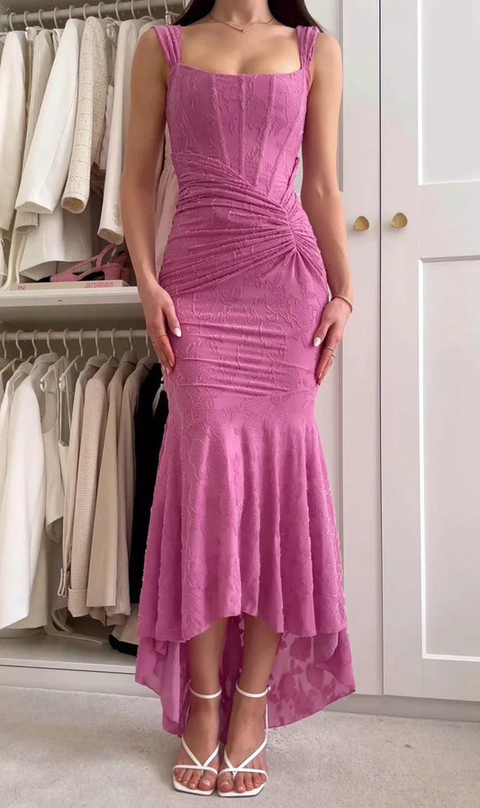 Dark Pink bell floral maxi dress