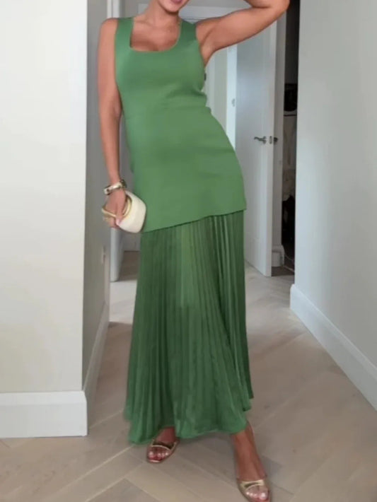 Slim Fit Knitted Small Pleated Patchwork Dress
