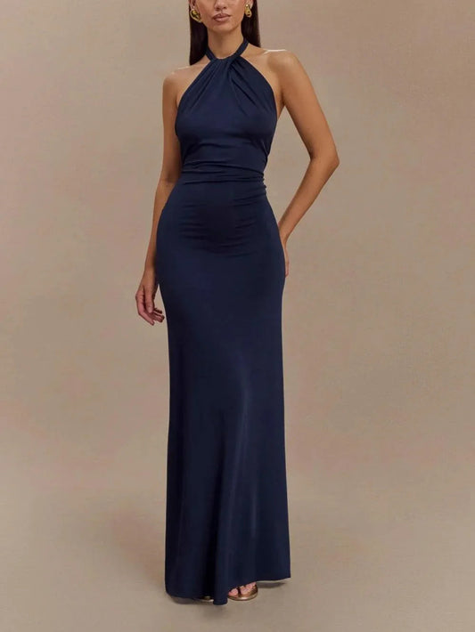 Slinky Halter Maxi Dress - Lagoon