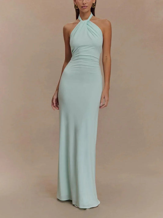 Slinky Halter Maxi Dress - Brown