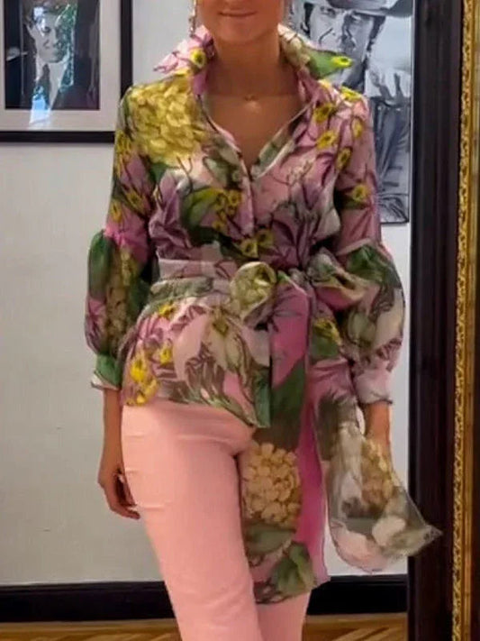 Fashionable and elegant printed long-sleeved shirt
