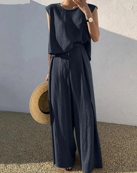 Linen Blends Casual Pants Set