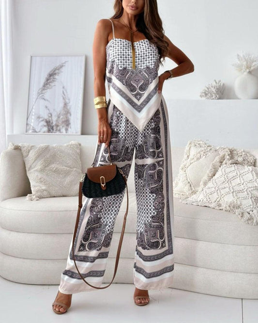Stylish Printed Lace-Up Vest & Pants Two-Piece Set