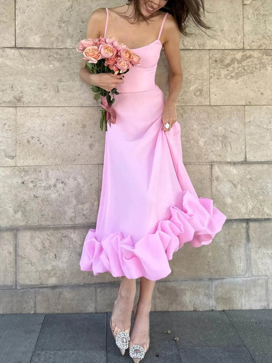 Sexy A-line long dress with suspenders and large dress