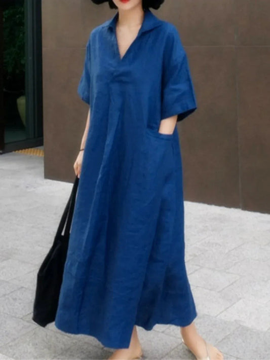 Cotton and Linen Loose Oversized Shirt Dress