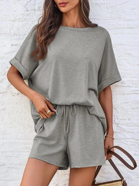 Bat short-sleeved T-shirt with drawstring shorts set