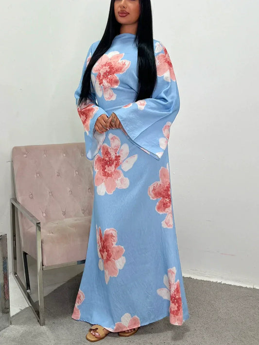 Printed dress with a tight waist maxi dress