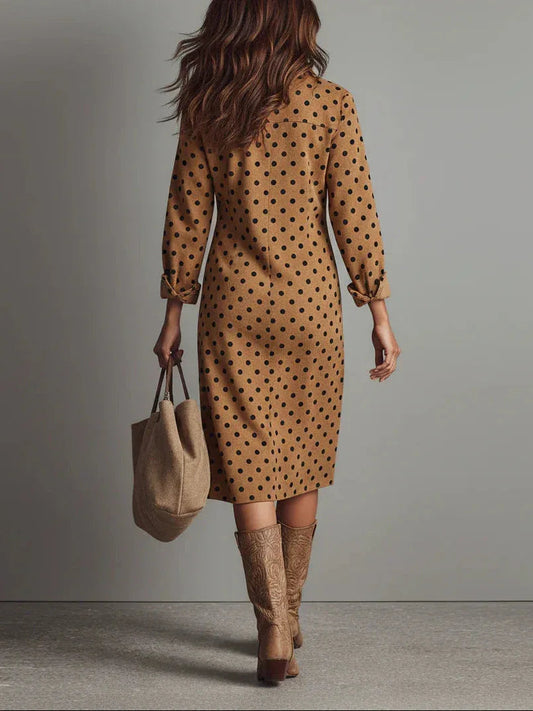Polka Dot Faux Suede Shirt Midi Dress