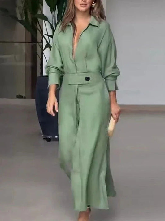 Elegant Long Sleeve Simple Shirt Dress