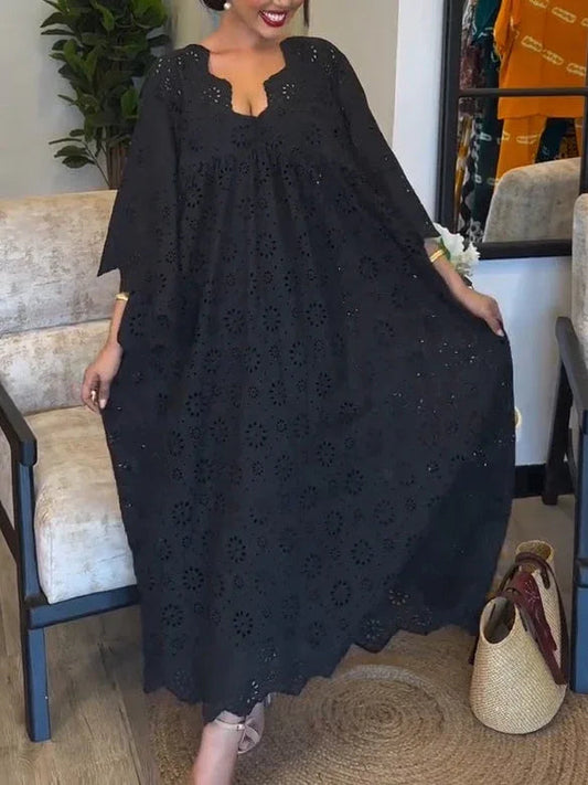 Elegant Black Hollow Pattern Dress