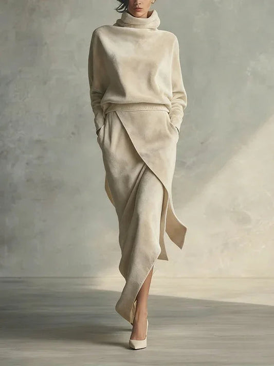 Solid color asymmetrical casual velvet set