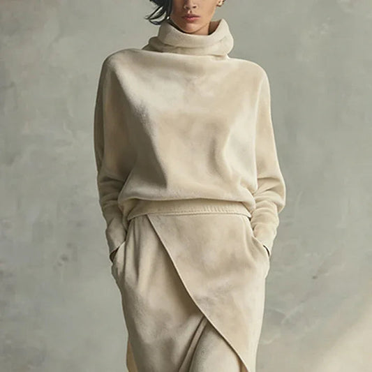 Solid color asymmetrical casual velvet set