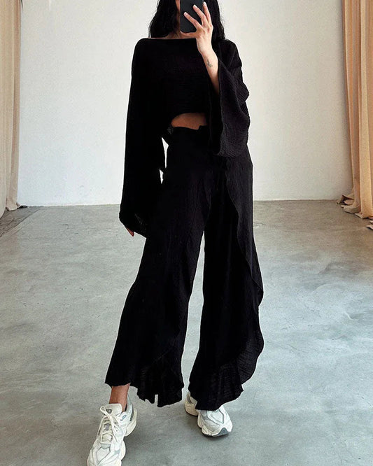 Casual slit tie two-piece set