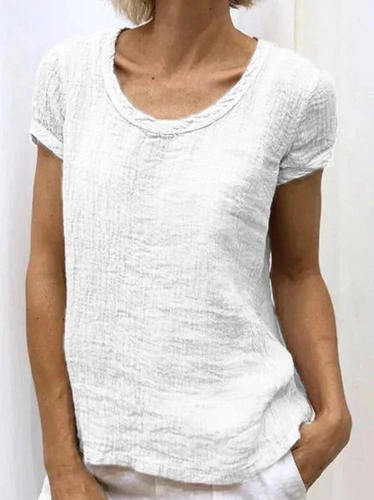 Vintag Reound Neck Cotton and Linen Casual Shirt
