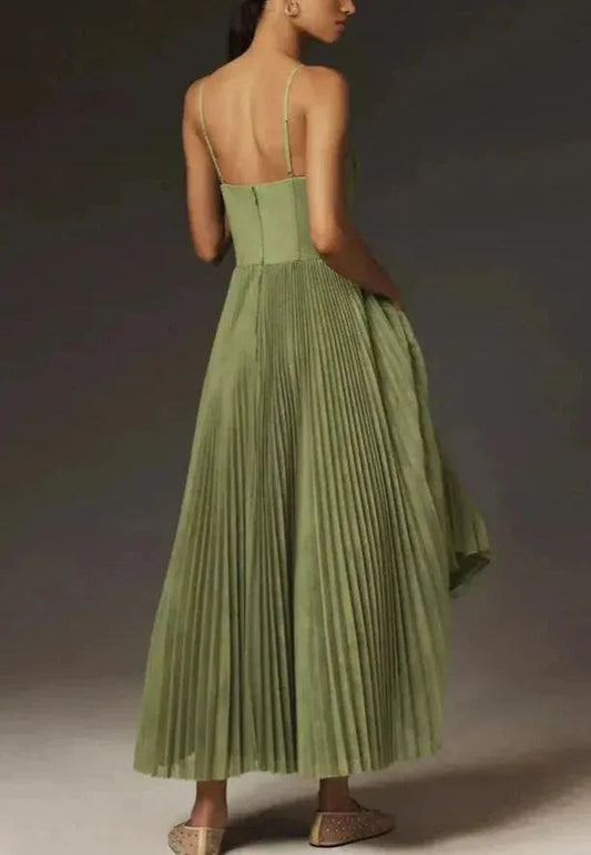 Bustier Pleated Tulle Fit & Flare Midi Dress