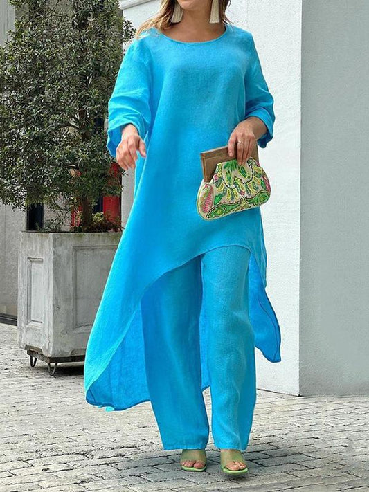 Fashionable Solid Color Two-piece Set