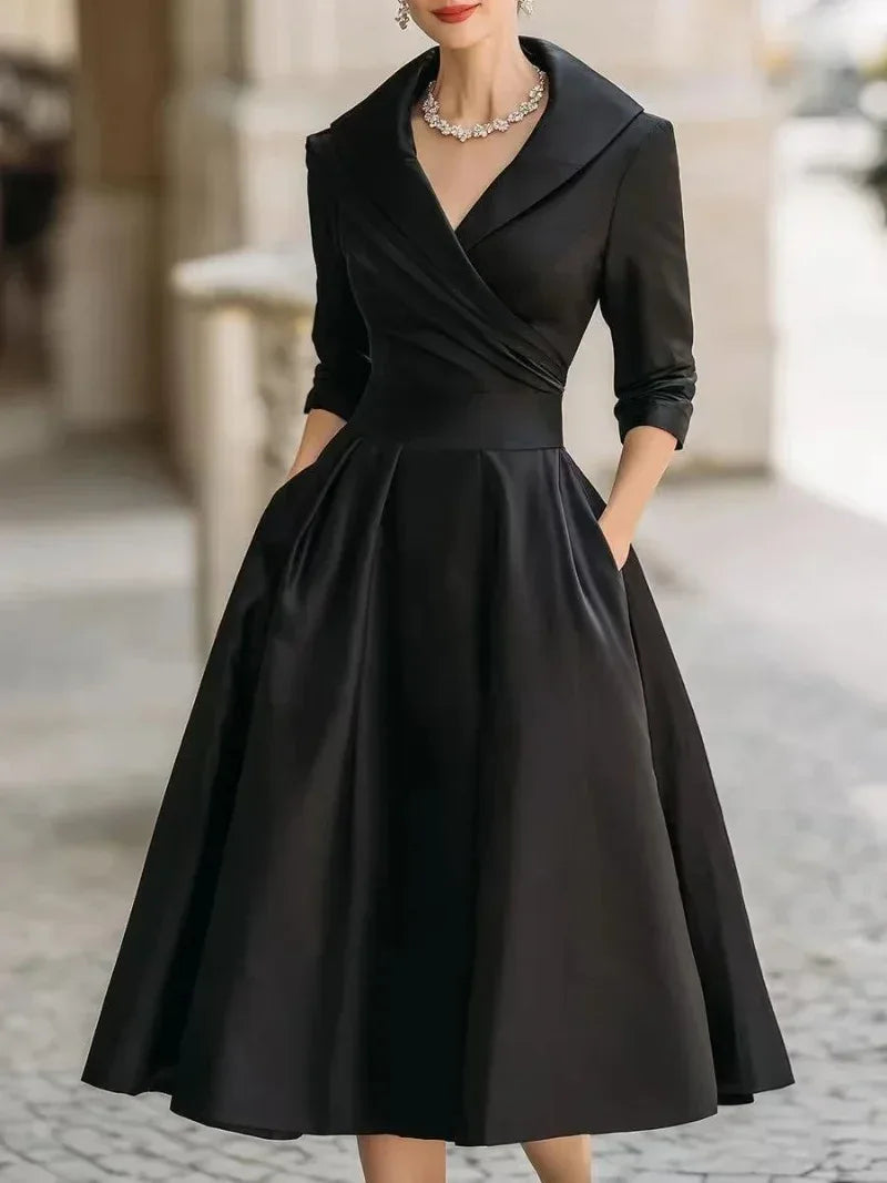 v cut dress office Vintage V-Neck Midi Swing How to Wear Bright navy blue high-low dress adding structure to the Style:EE0164ABK